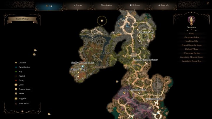 A map of the blighted village in Baldur's Gate 3.