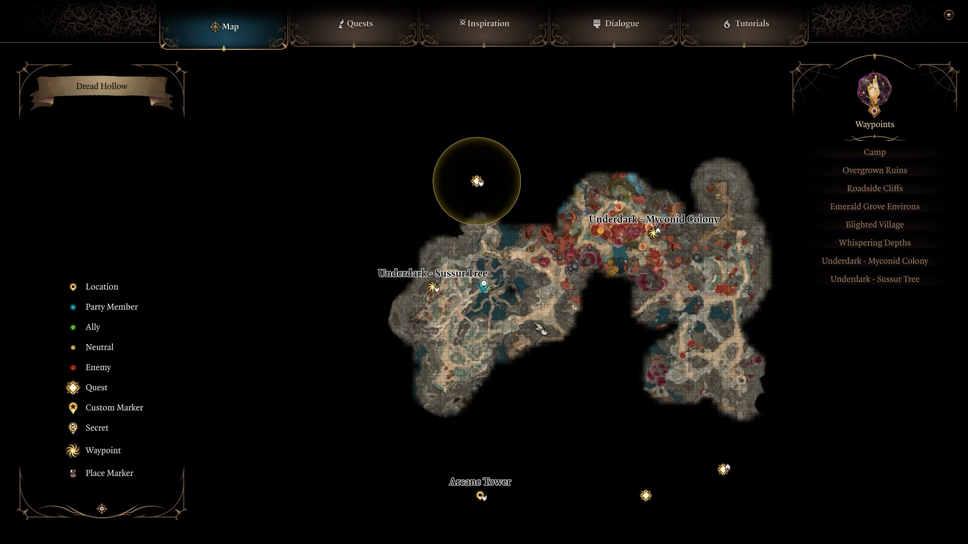 Um mapa do subterrâneo em Baldur's Gate 3.
