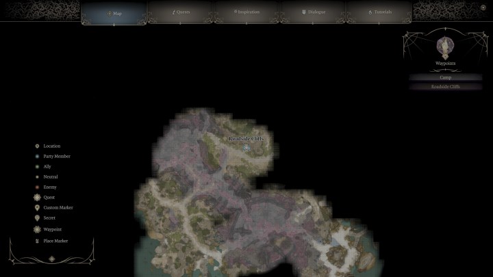 Uma tela de mapa em Baldur's Gate 3.