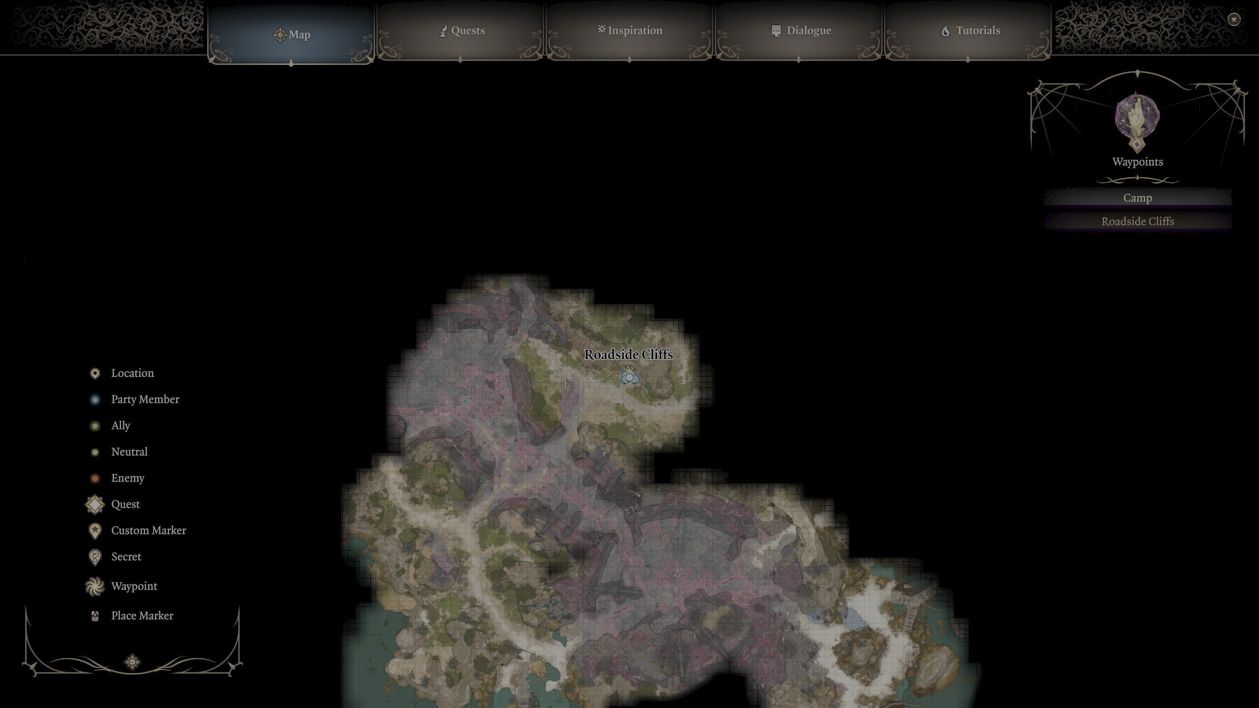 Uma tela de mapa em Baldur's Gate 3.