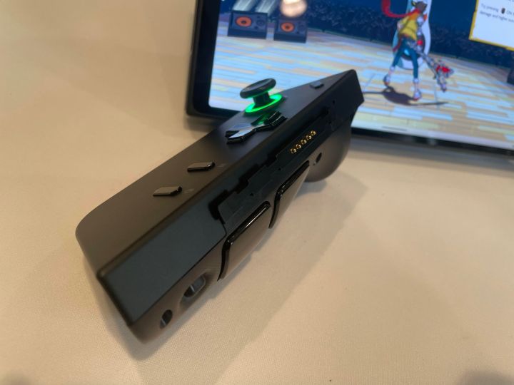 A Lenovo Legion Go controller rests on its side.
