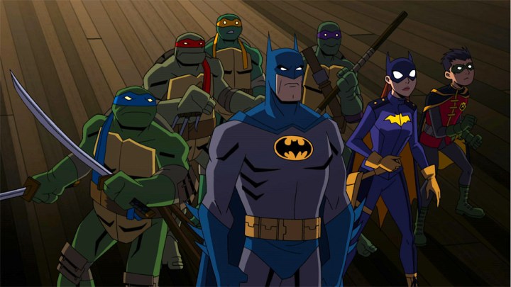 The Batman family and the Turtle family unite in Batman vs. Teenage Mutant Ninja Turtles.