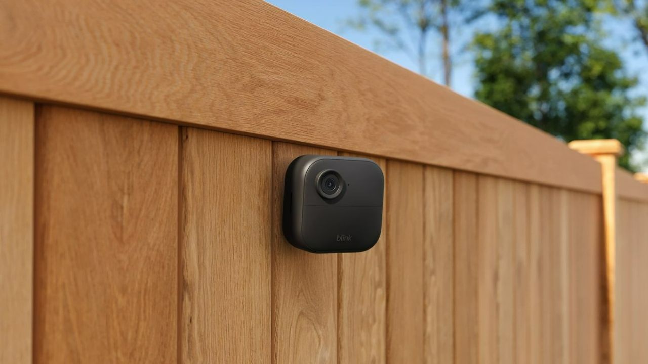 The Blink Outdoor 4 installed on a fence