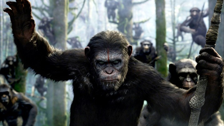 Caesar leading his army of apes in Dawn of the Planet of the Apes.