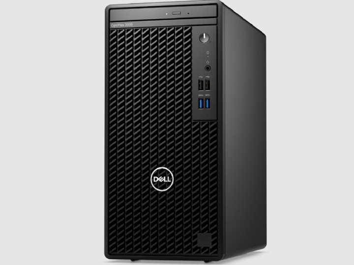 The Dell OptiPlex 3000 Tower gaming desktop on a gray background.