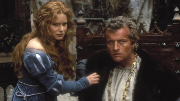 Jennifer Jason Leigh and Rutger Hauer in Flesh and Blood.