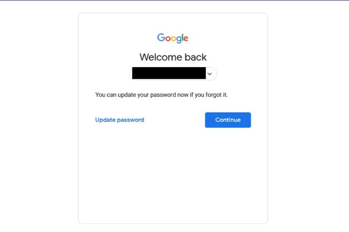 The Google account recovery welcome back screen.