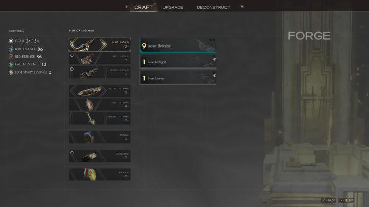A crafting and upgrading menu in Immortals of Aveum.