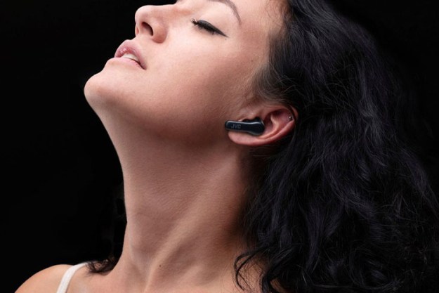 The JVC True Wireless Earbuds being worn by a woman.