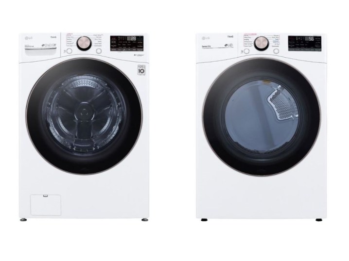 LG smart front load washer and stackable smart electric dryer bundle