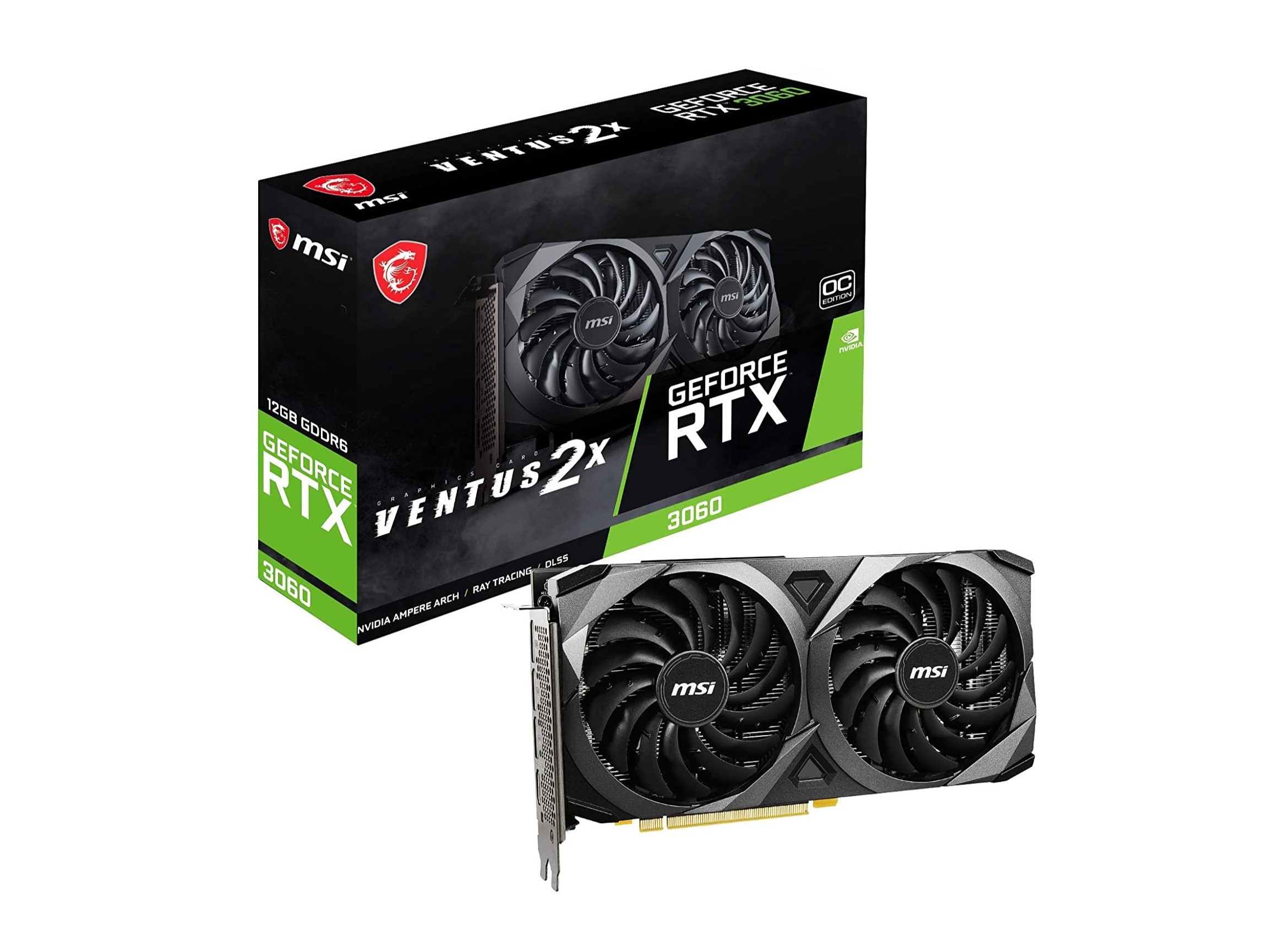 MSI GeForce RTX 3060 Ventus 2X GPU and box.