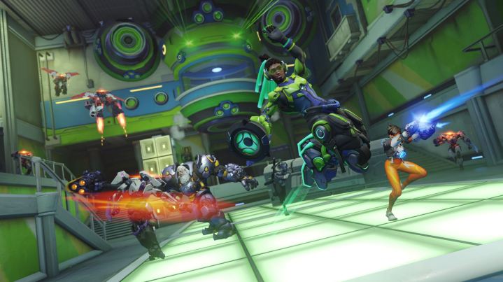 Lucio and other heroes attack enemies in Overwatch 2 story missions.