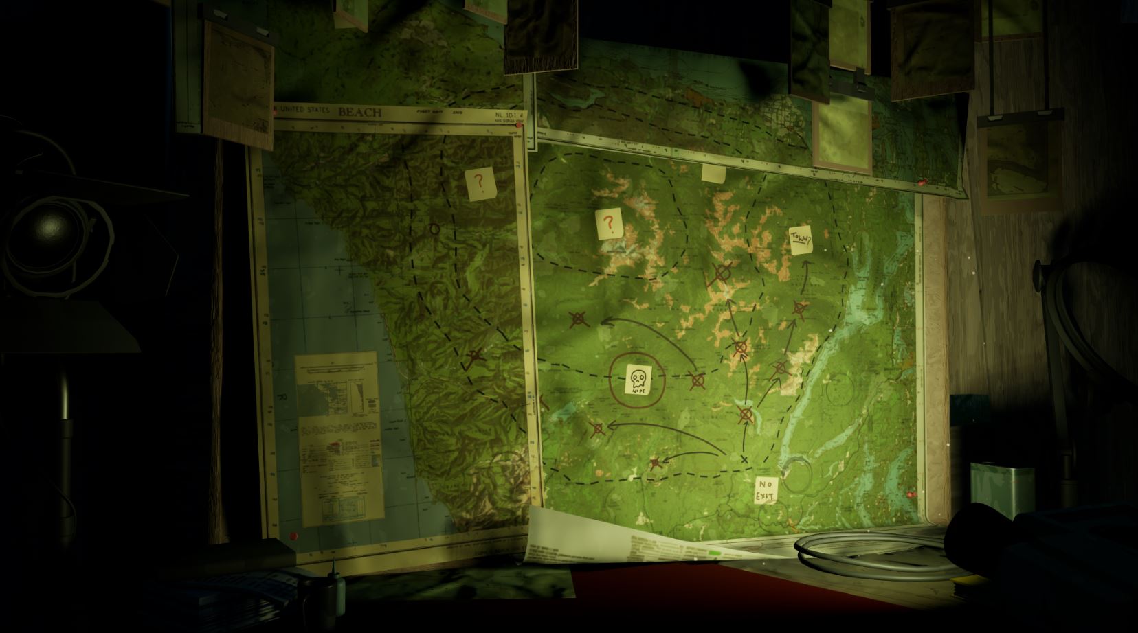 O mapa que os jogadores usam para traçar rotas na Pacific Drive.