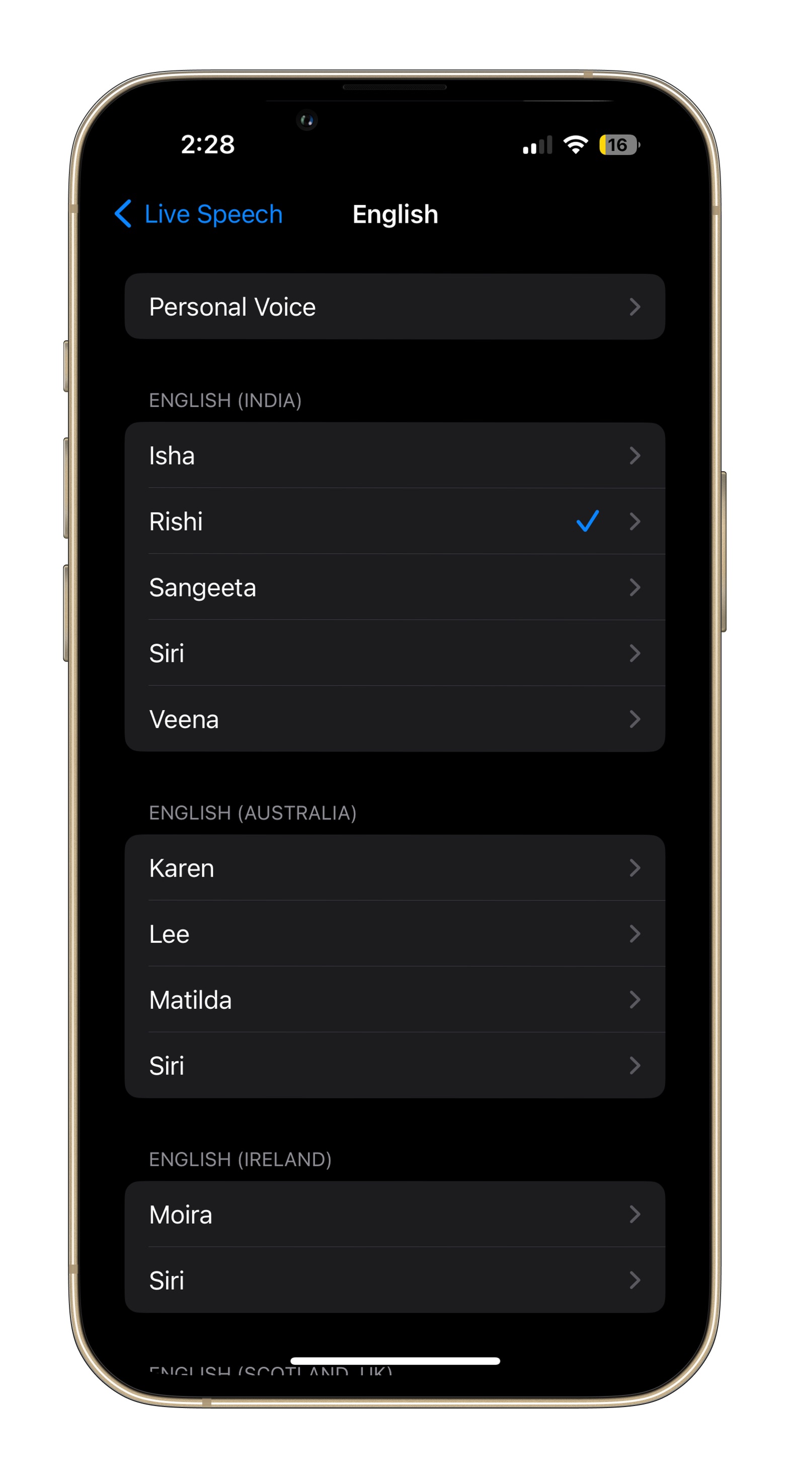 Configuração de voz pessoal no iOS 17.
