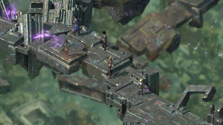 The party stands on an elevated stone pathway in Pillars of Eternity 2: Deadfire.