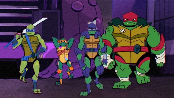 The TMNT line up in Rise of the Teenage Mutant Ninja Turtles.