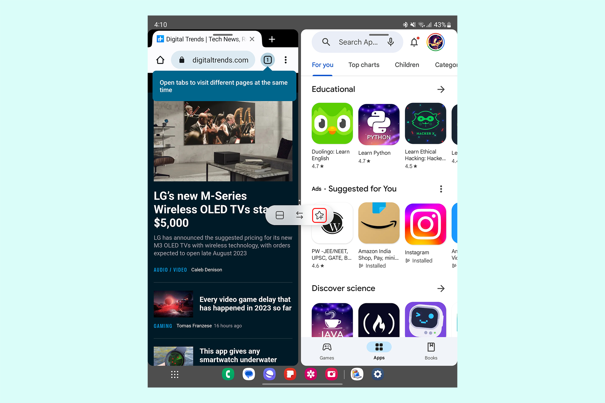 Samsung Galaxy Z Fold 5 save app groups for quick access.
