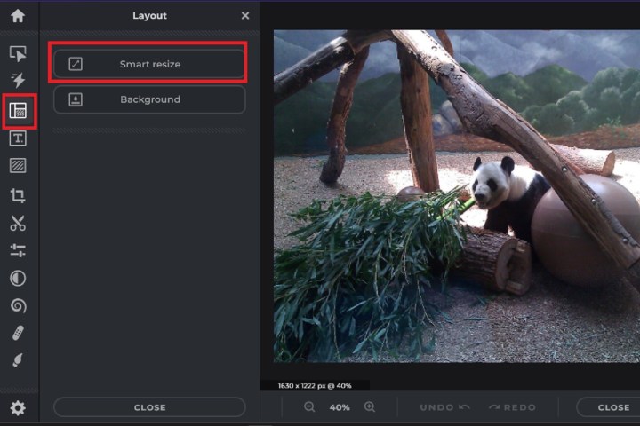 Selecionando o botão Smart Resize no Pixlr X.