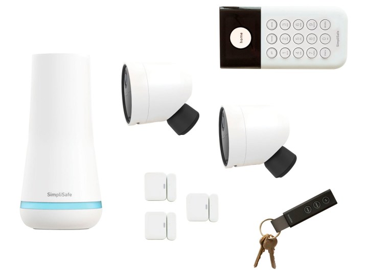 The pieces of the SimpliSafe Outdoor Camera Home Security System.