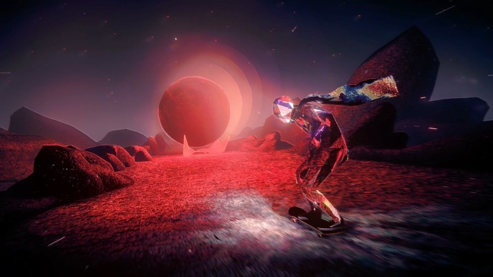 The player skates toward the moon in Skate Story.