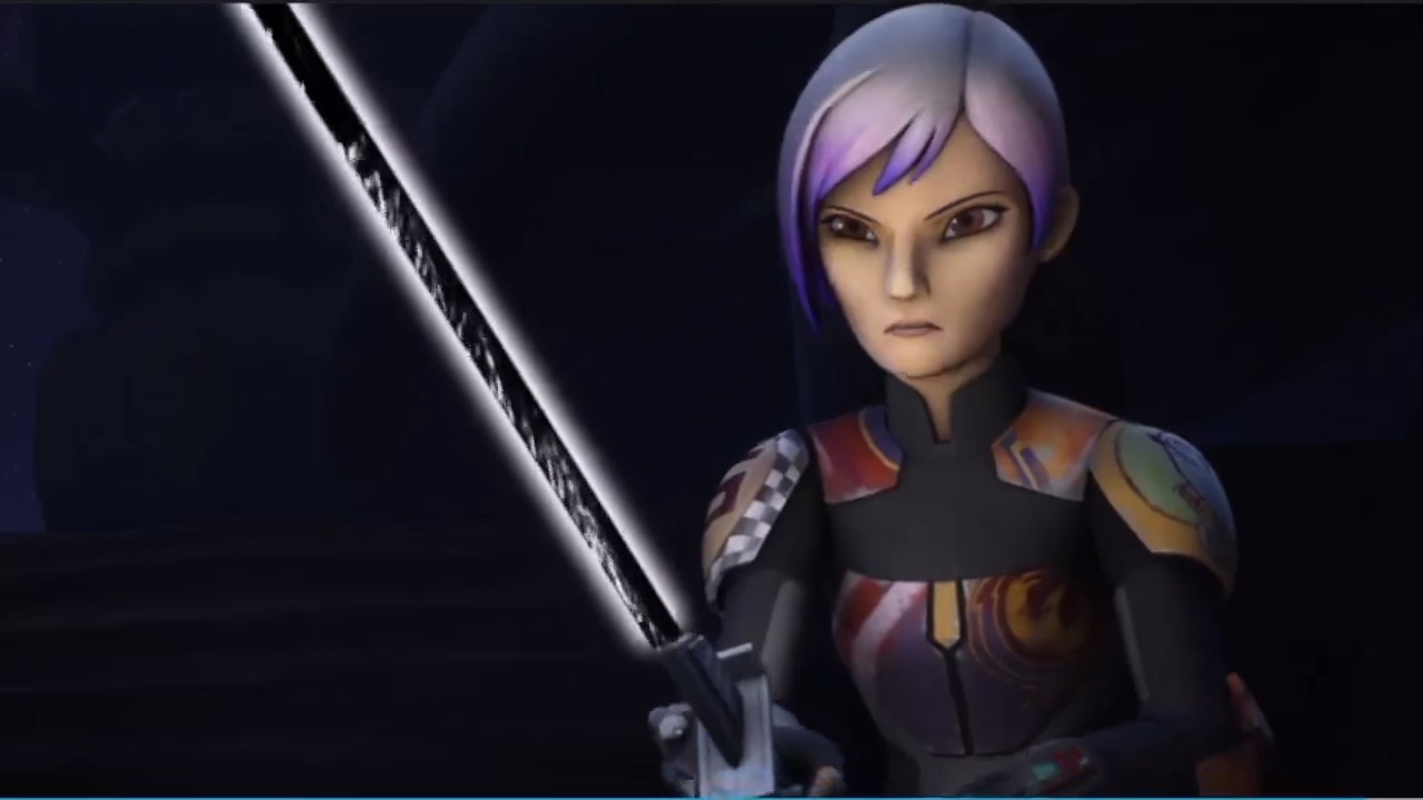 Sabine empunhando o Darksaber em "Star Wars: Rebels".