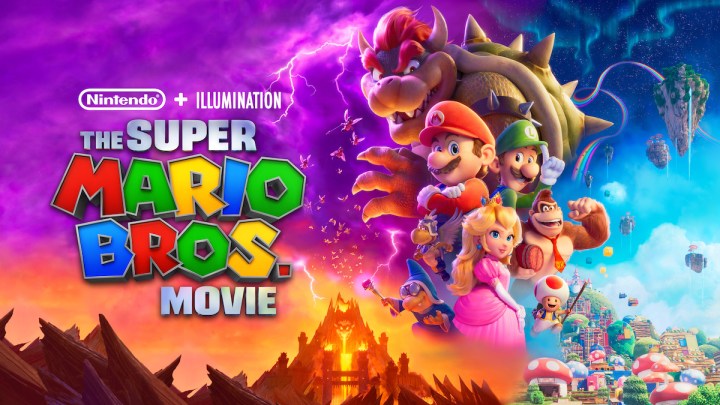 Los personajes de la película Super Mario Bros. se alinean en el póster.
