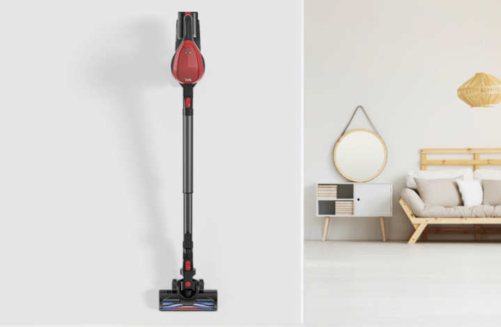 TMA Cordless Vacuum mounted on a wall in a house.