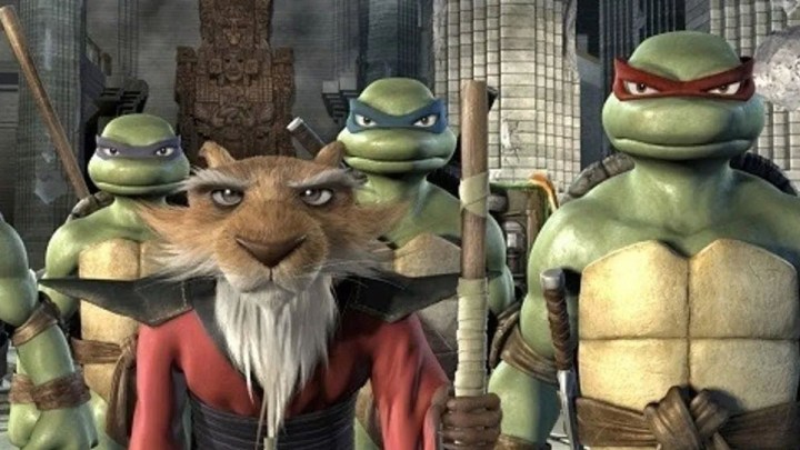 Master Splinter and his sons in TMNT.