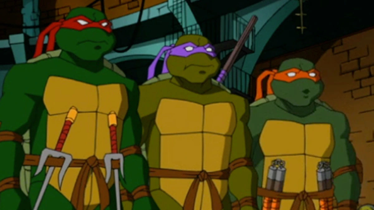 Três dos quatro TMNT em Teenage Mutant Ninja Turtles.