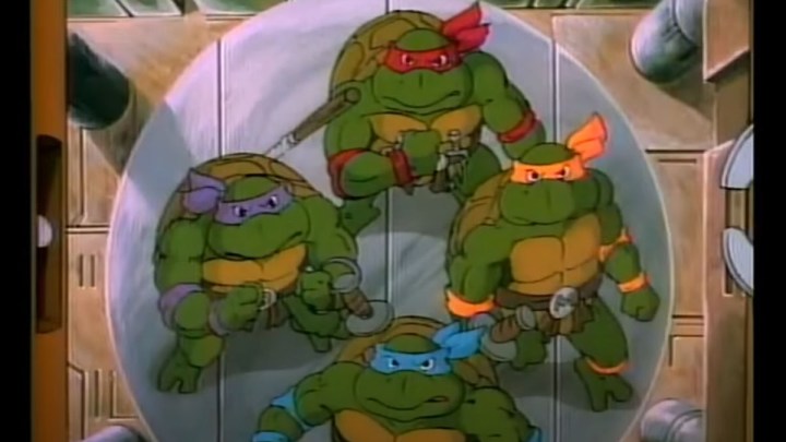 These Turtle boys don't cut 'em no slack in Teenage Mutant Ninja Turtles.