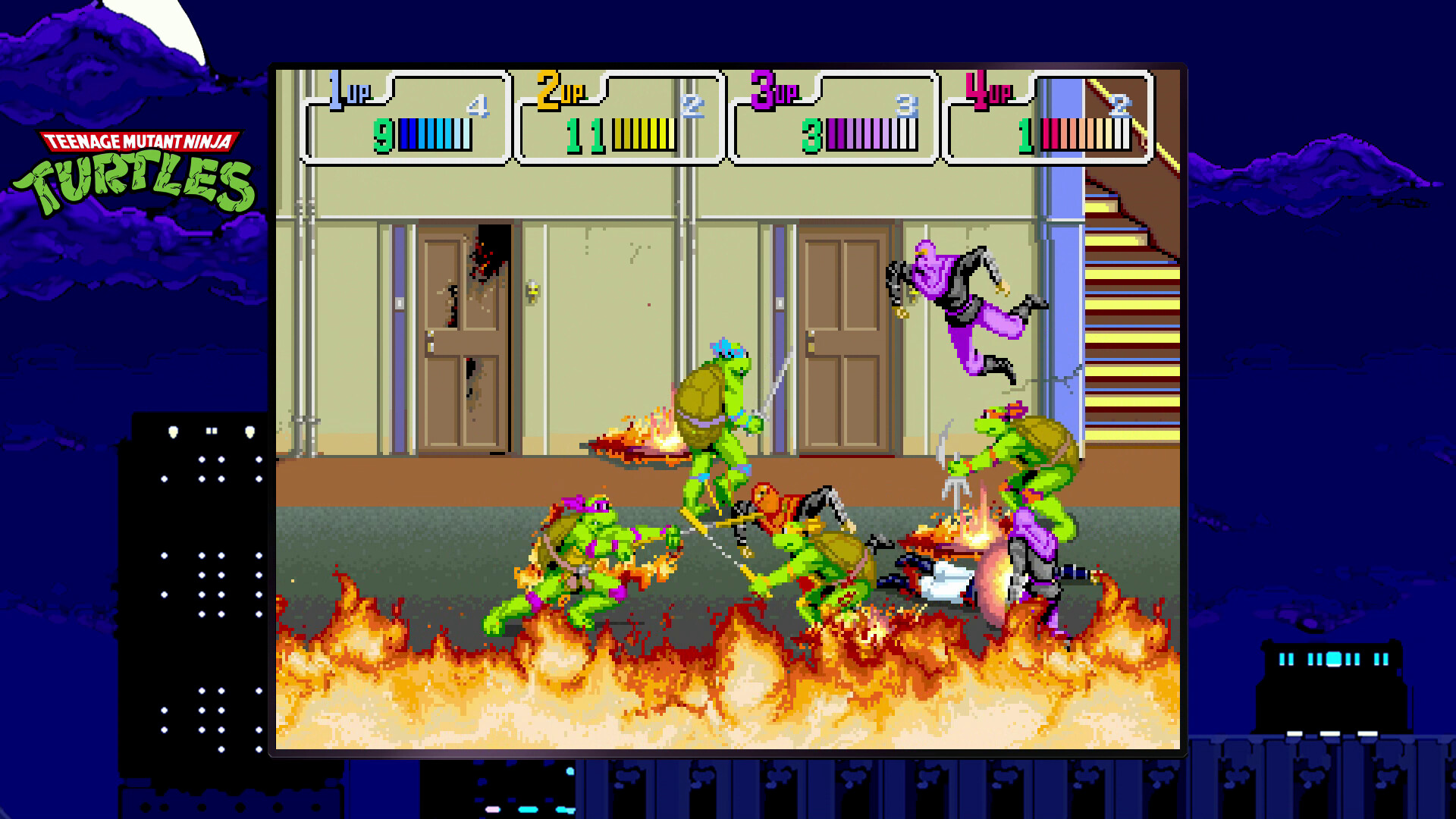 O jogo de arcade Teenage Mutant Ninja Turtles de 1989 emulado em Teenage Mutant Ninja Turtles: The Cowabunga Collection.