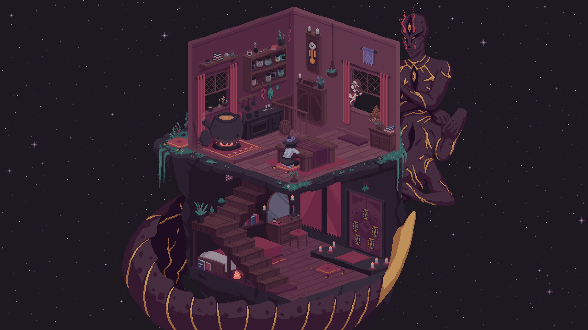Fortuna and Abramar hang out around the asteroid house in The Cosmic Wheel Sisterhood.
