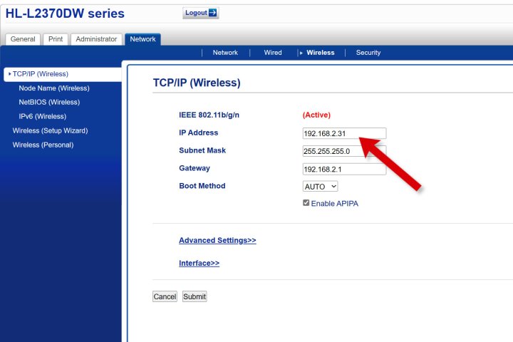 The IP address might be in shown in the printer's web server.