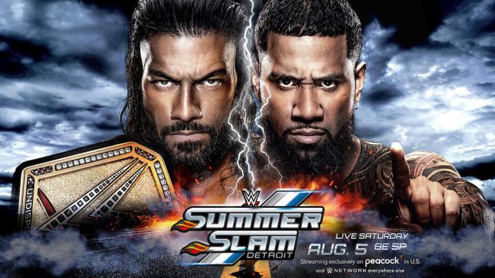 Roman Reigns and Jey Uso pose on the poster for WWE SummerSlam.