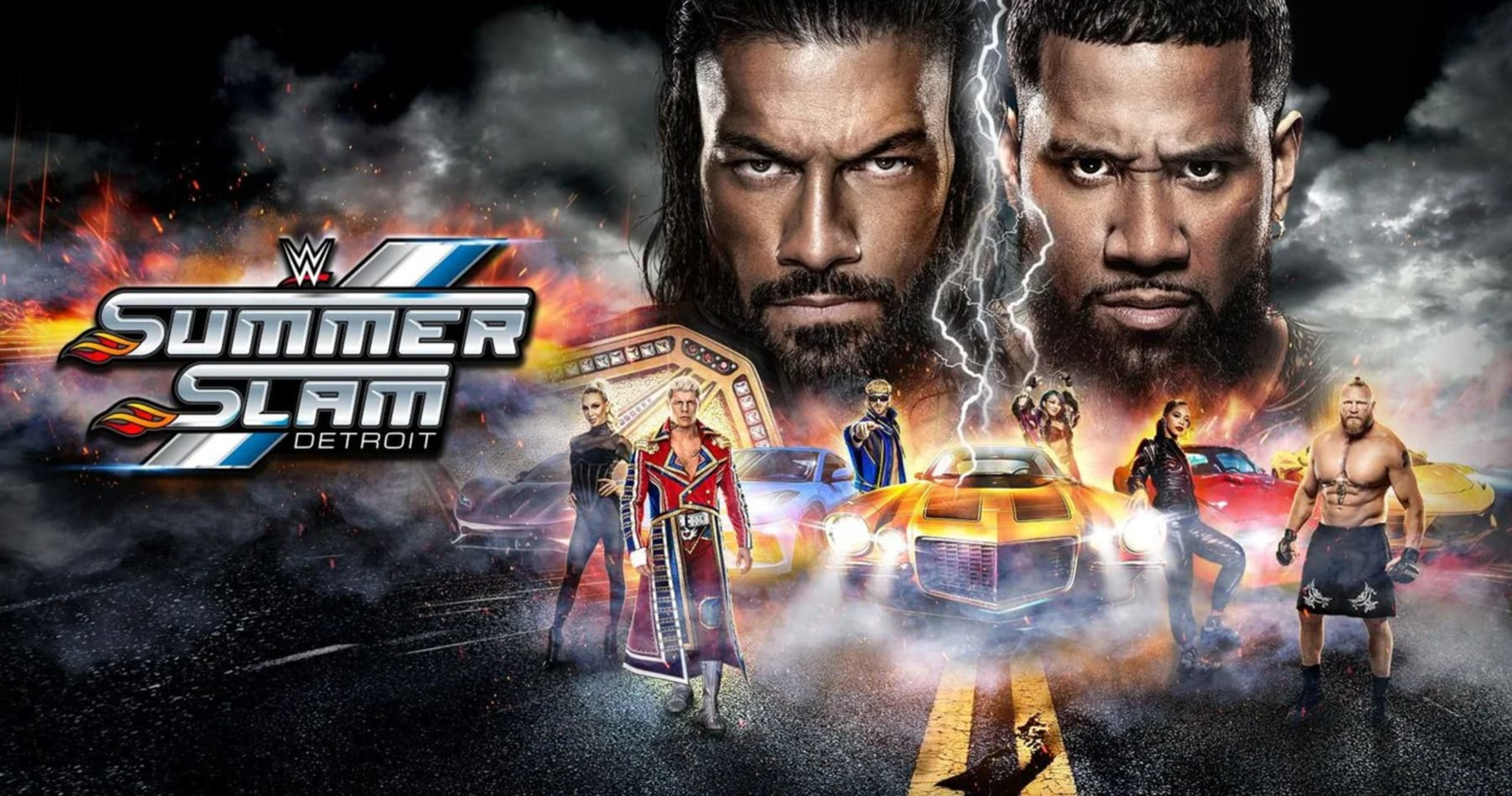Poster do WWE SummerSlam com vários lutadores.