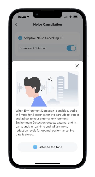 App Soundcore per il rilevamento dell'ambiente iOS.