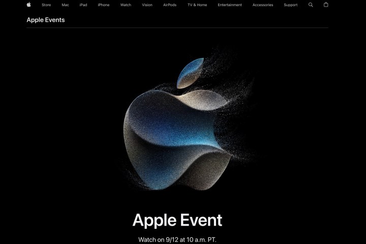 The Apple Events webpage showing the September 2023 event signage