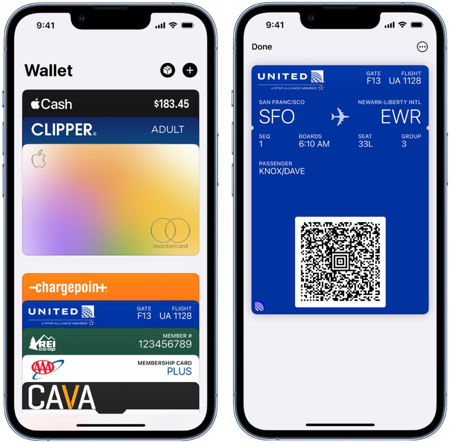 Apple Wallet boarding pass example