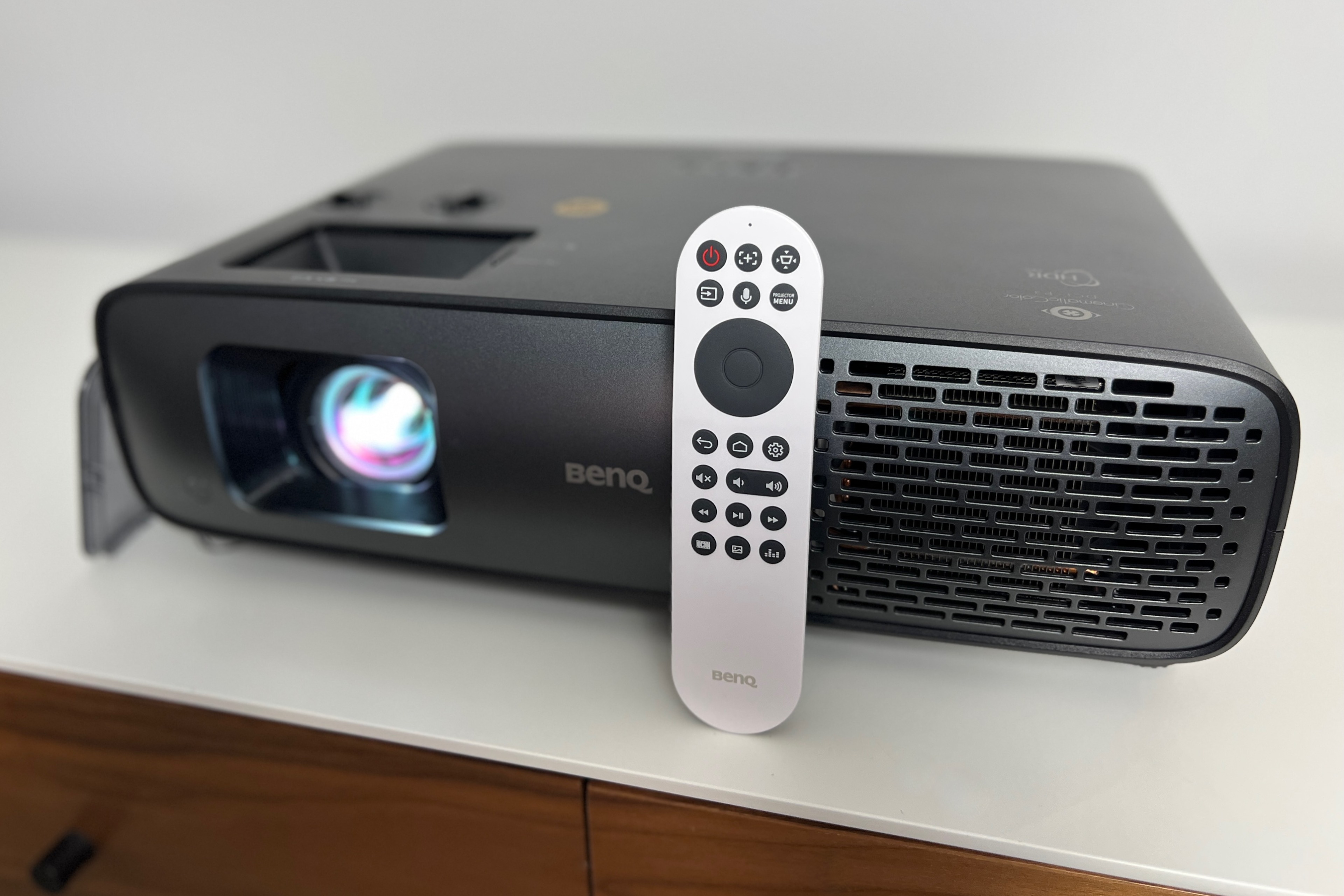 The BenQ 4550i 4K projector with the Android TV remote.