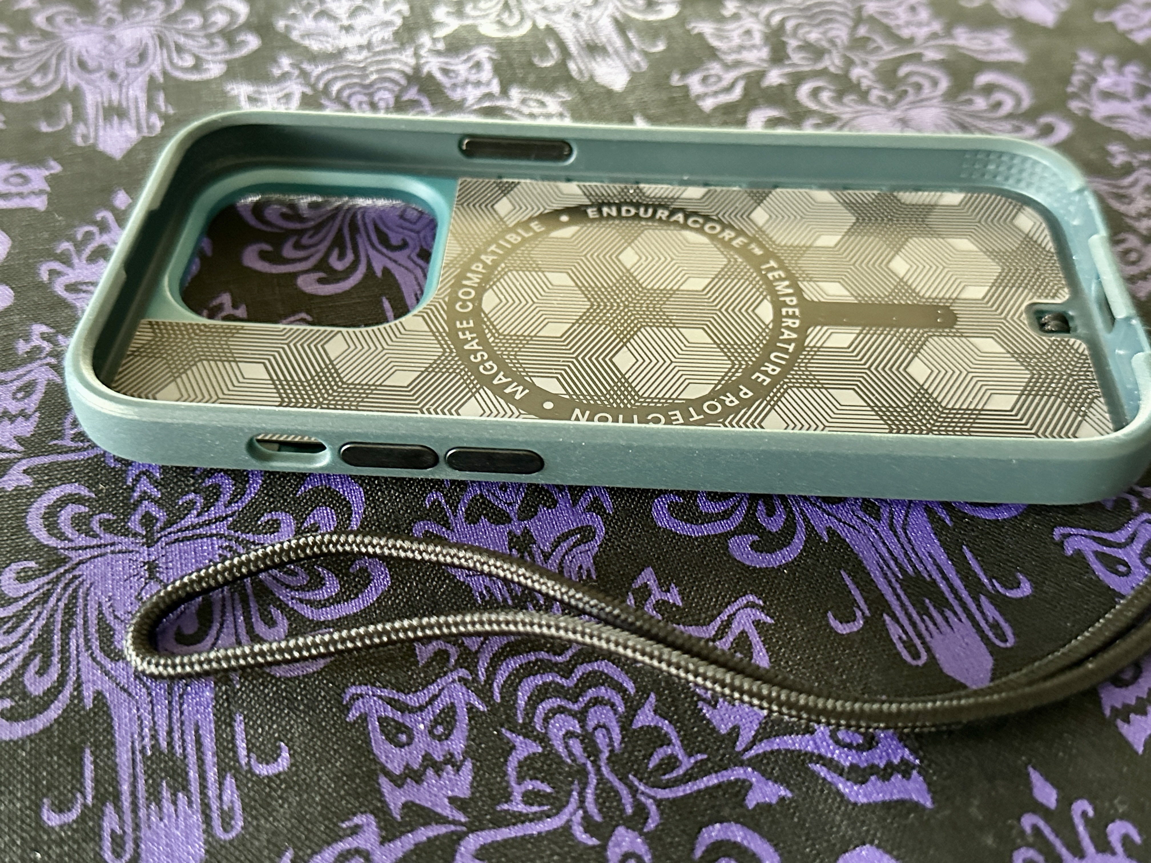Side angle showing interior of BodyGuardz Paradigm Pro for iPhone 14 Pro case in Hydro case.