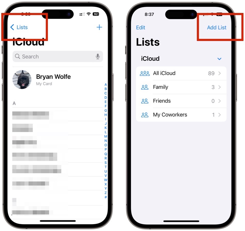 Adicionar contatos a uma lista no aplicativo Contatos