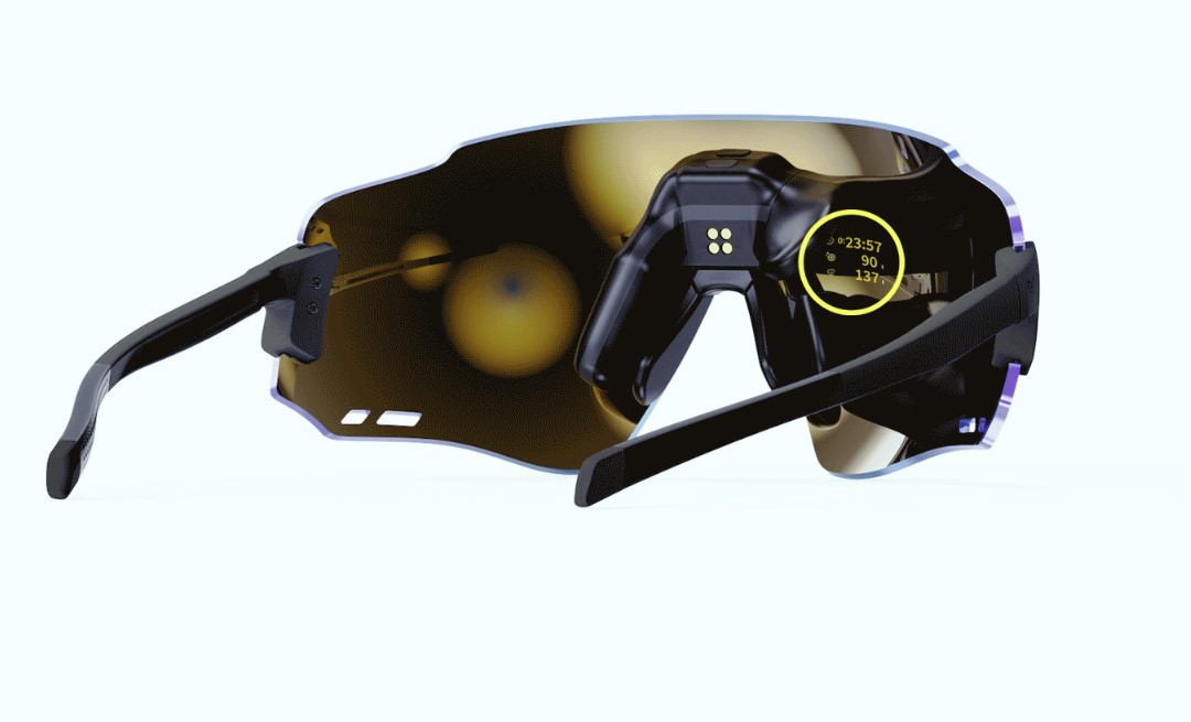 Os óculos inteligentes Engo 2 mostrando uma visualização do HUD nas lentes.