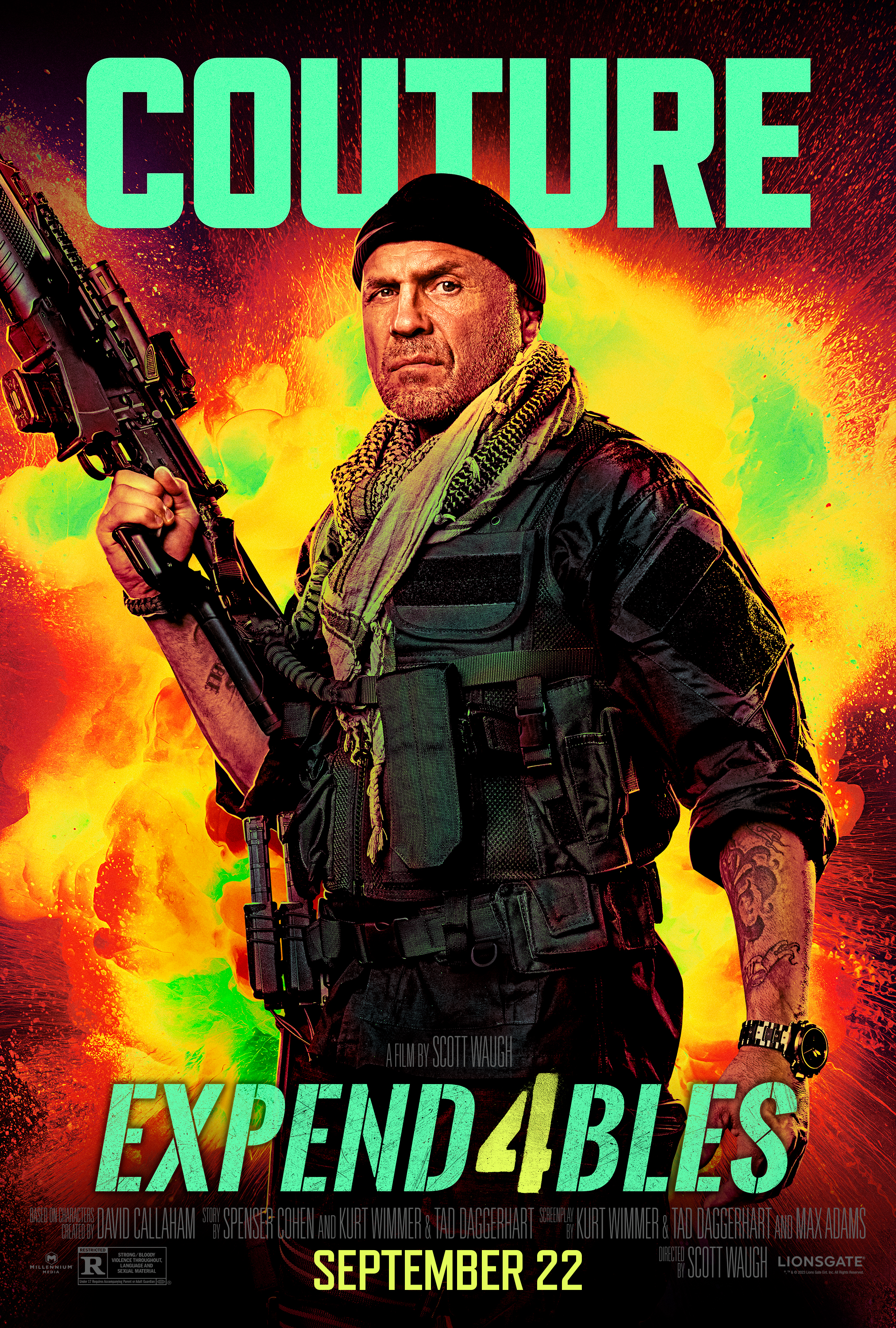 Randy Couture apunta su arma al póster de Expend4bles.