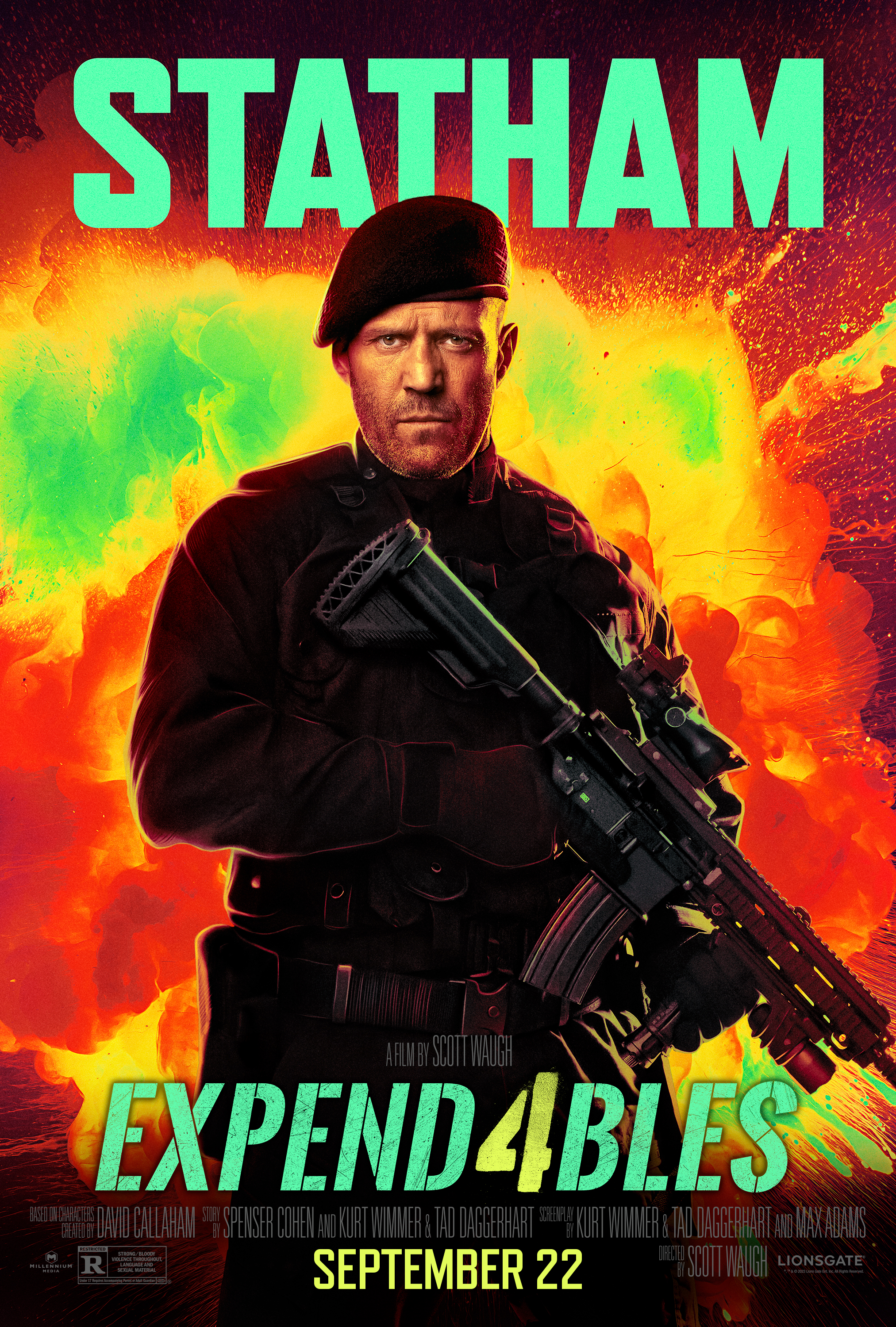 Jason Statham sostiene un arma en el póster de Expend4bles.