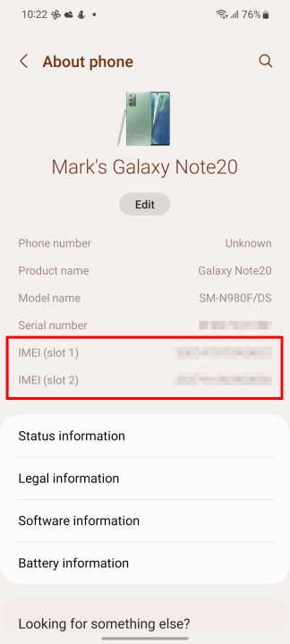 Finding your IMEI on a Samsung phone.