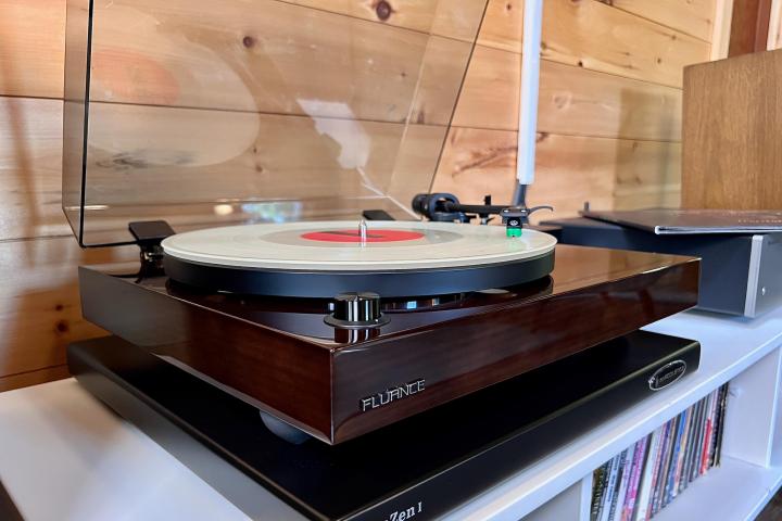 The Fluance RT81+ turntable playing a record.