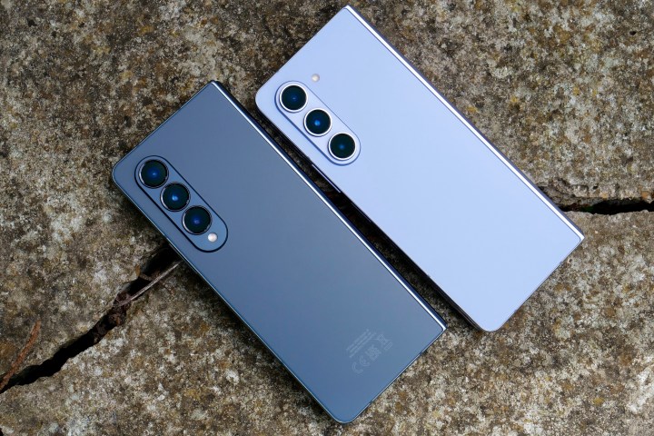The back of the Samsung Galaxy Z Fold 5 and Galaxy Z Fold 4.