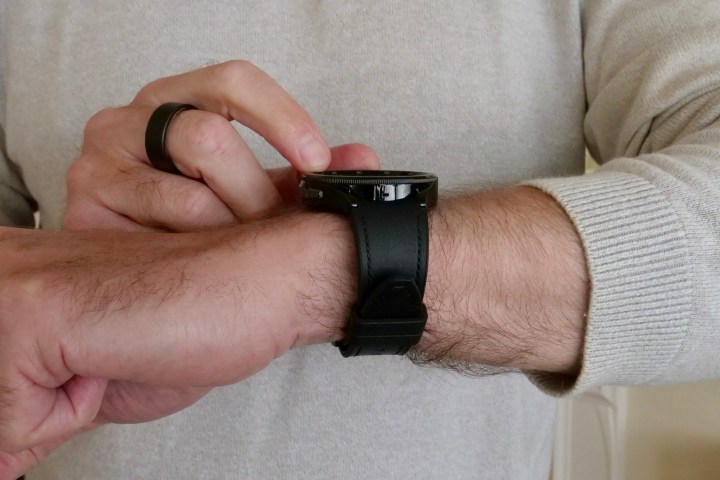A person wearing the Samsung Galaxy Watch 6 Classic.