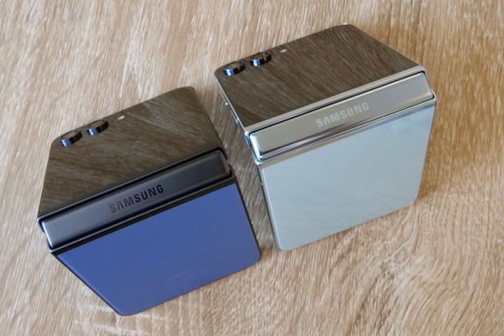 The Samsung Galaxy Z Flip 5 in Mint and blue colors.