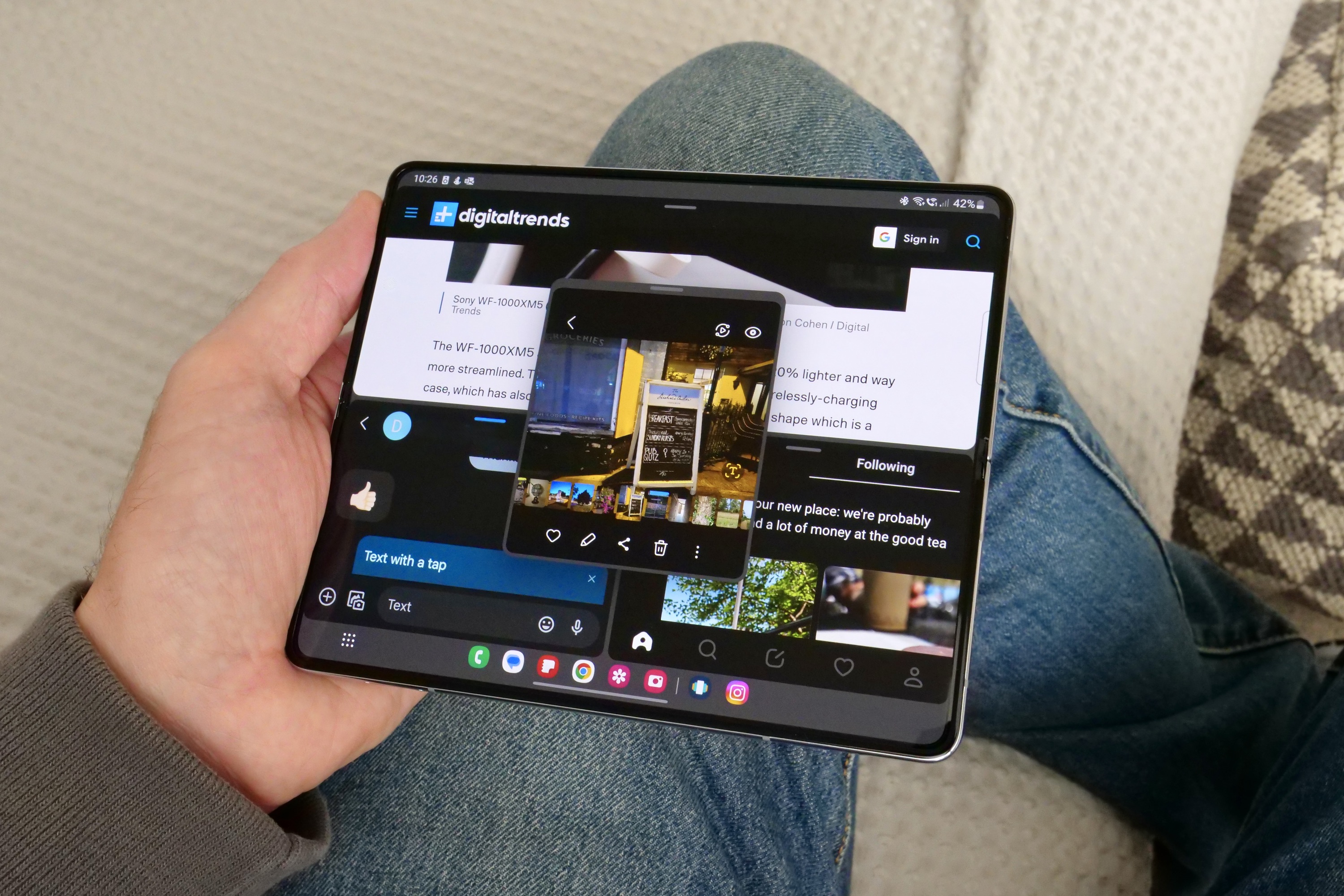 Multiple apps running on the Samsung Galaxy Z Fold 5's open screen.